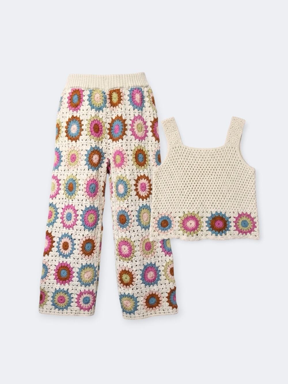 Zara Crochet Knit Pant and Top Set Size 5 Years ( 110cm), Multicolored